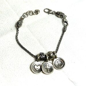 Brighton Barrel Charm Bracelet with 3 Positivity Charms 2 Spacers Silver Plated